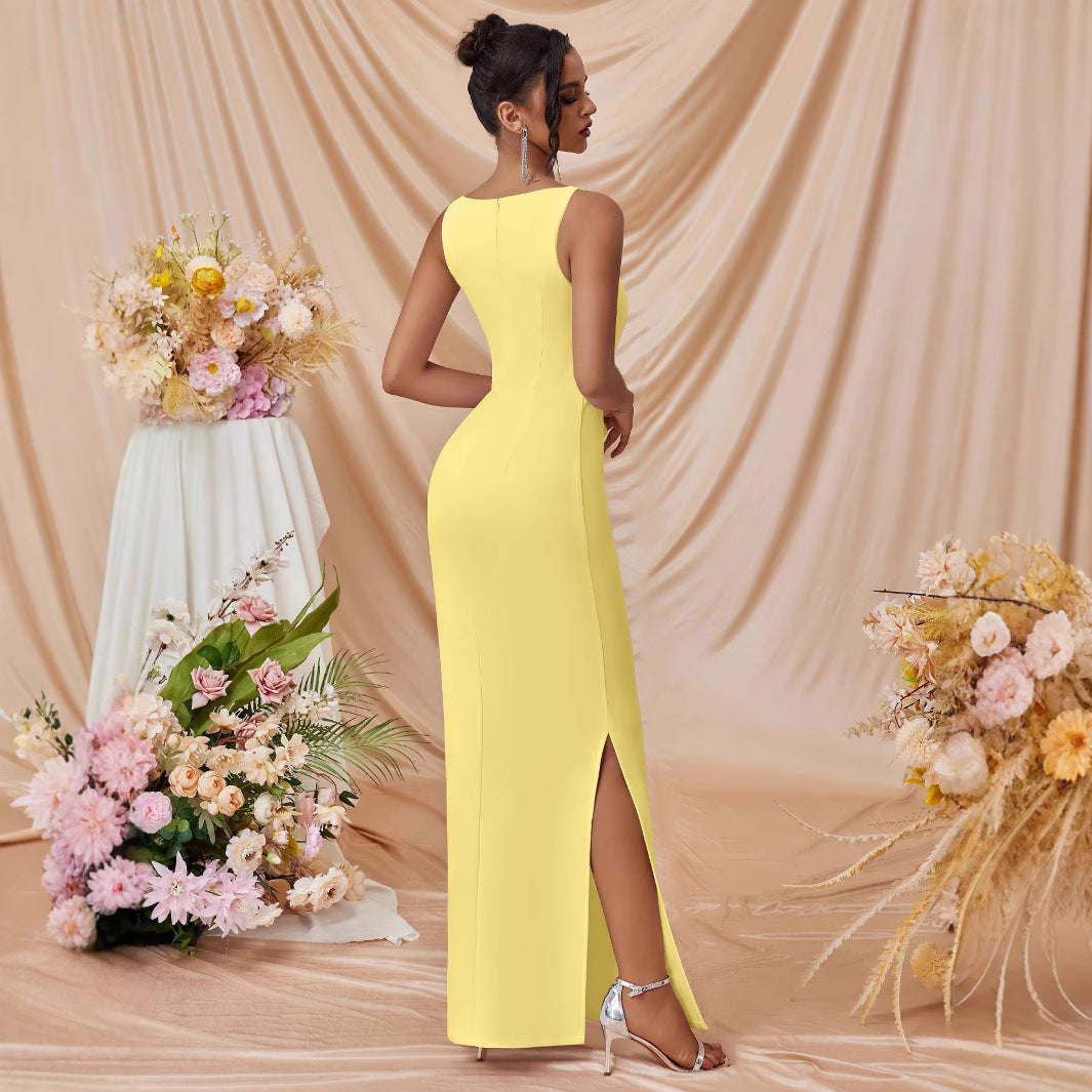 Women's Sleeveless Sexy Solid Color Slit Slim Dress