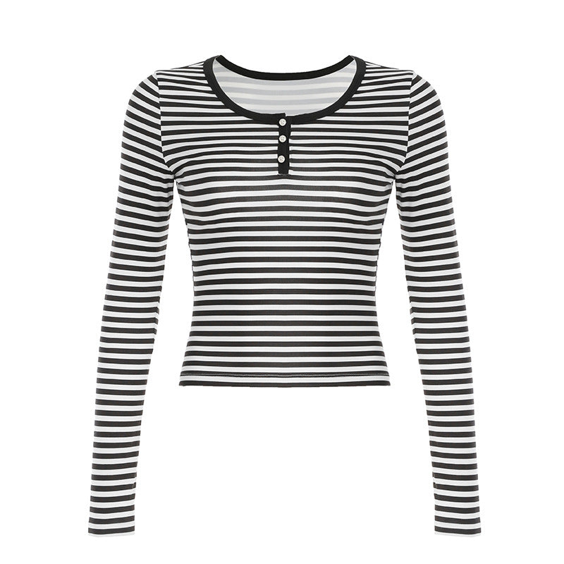 Women's T-shirt With Three Buttons Autumn American Retro Hot Blouses
