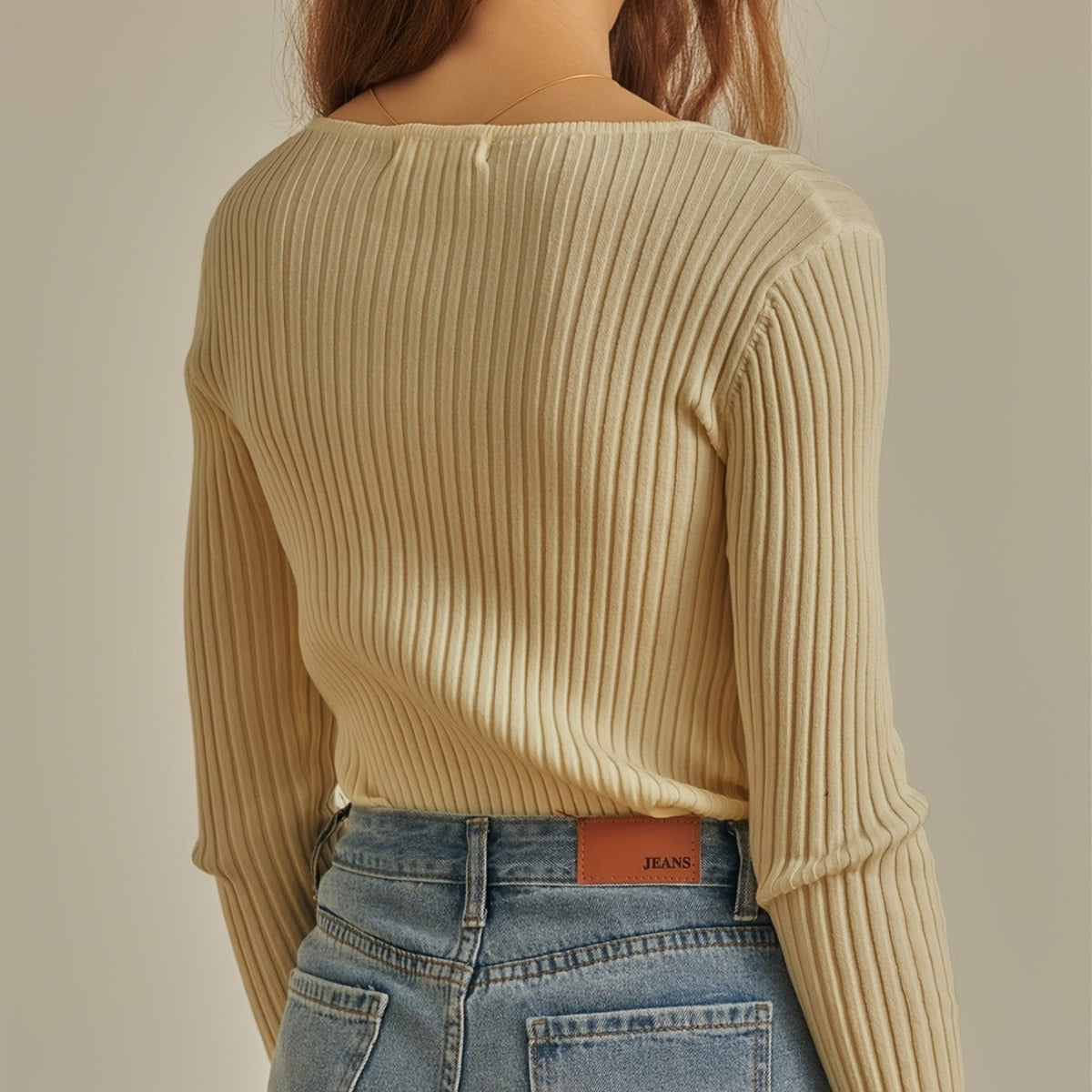 Women's Wear Sunken Stripe Tight Long Sleeve Knitted Bottoming Sweater