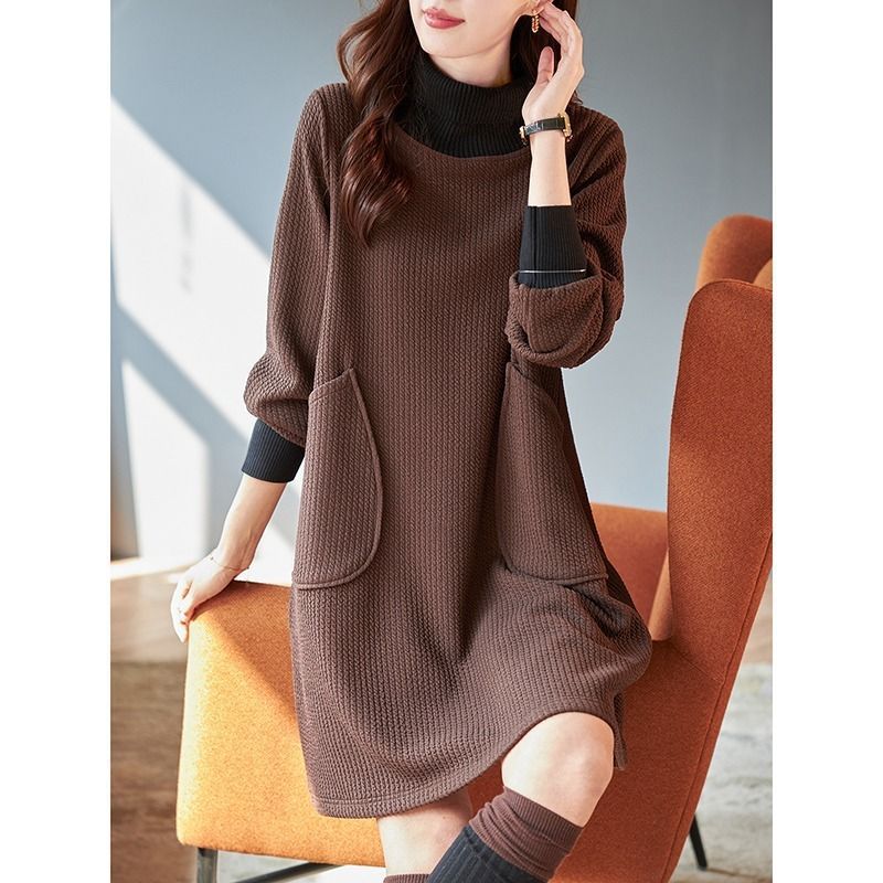 Women's Fashion Loose Slimming Turtleneck Knitted Long-sleeved Dress