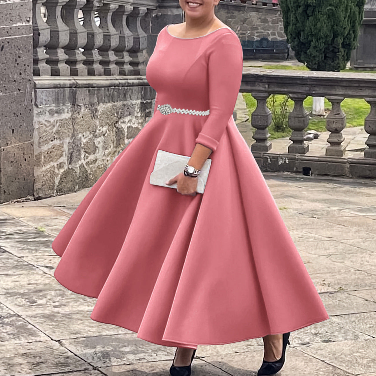 Pretty Solid Color Large Swing Elegant Dress