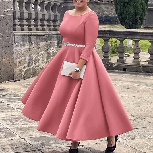 Pretty Solid Color Large Swing Elegant Dress