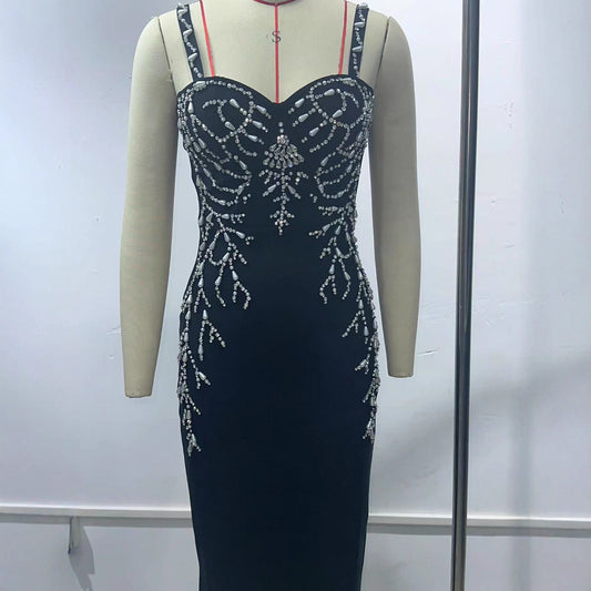 Black Dress Handmade Beaded Sexy Sling Dresses