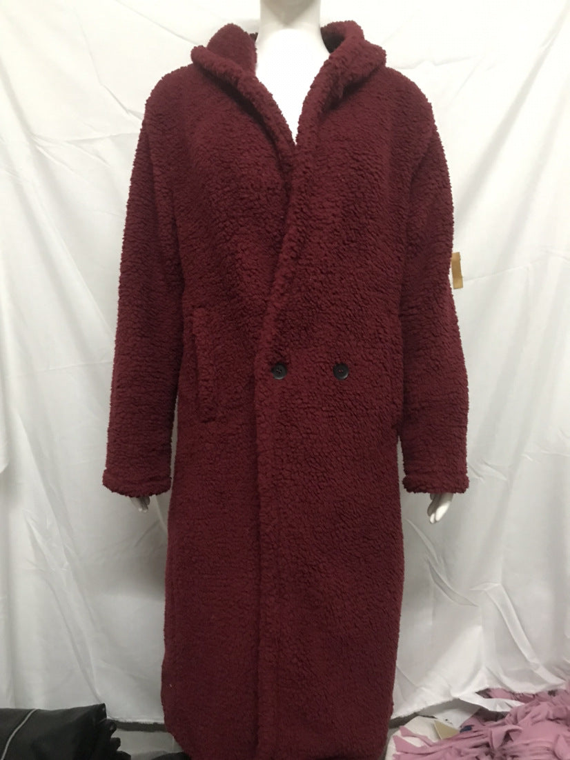 Women's Fashion Long Solid Color Sleeve Plush Coats