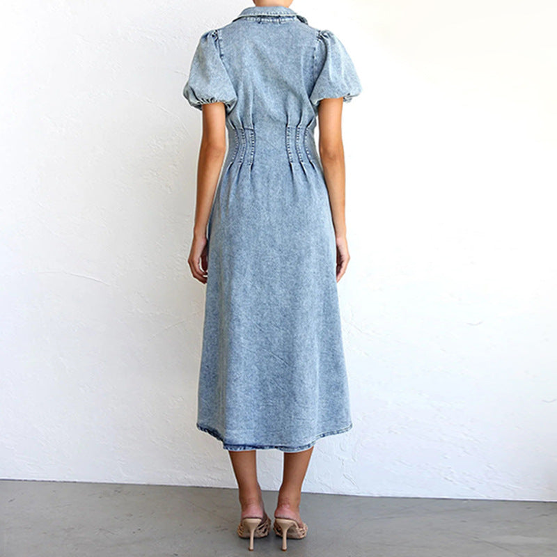 Sleeve Distressed Casual Style Shirt Denim Dresses