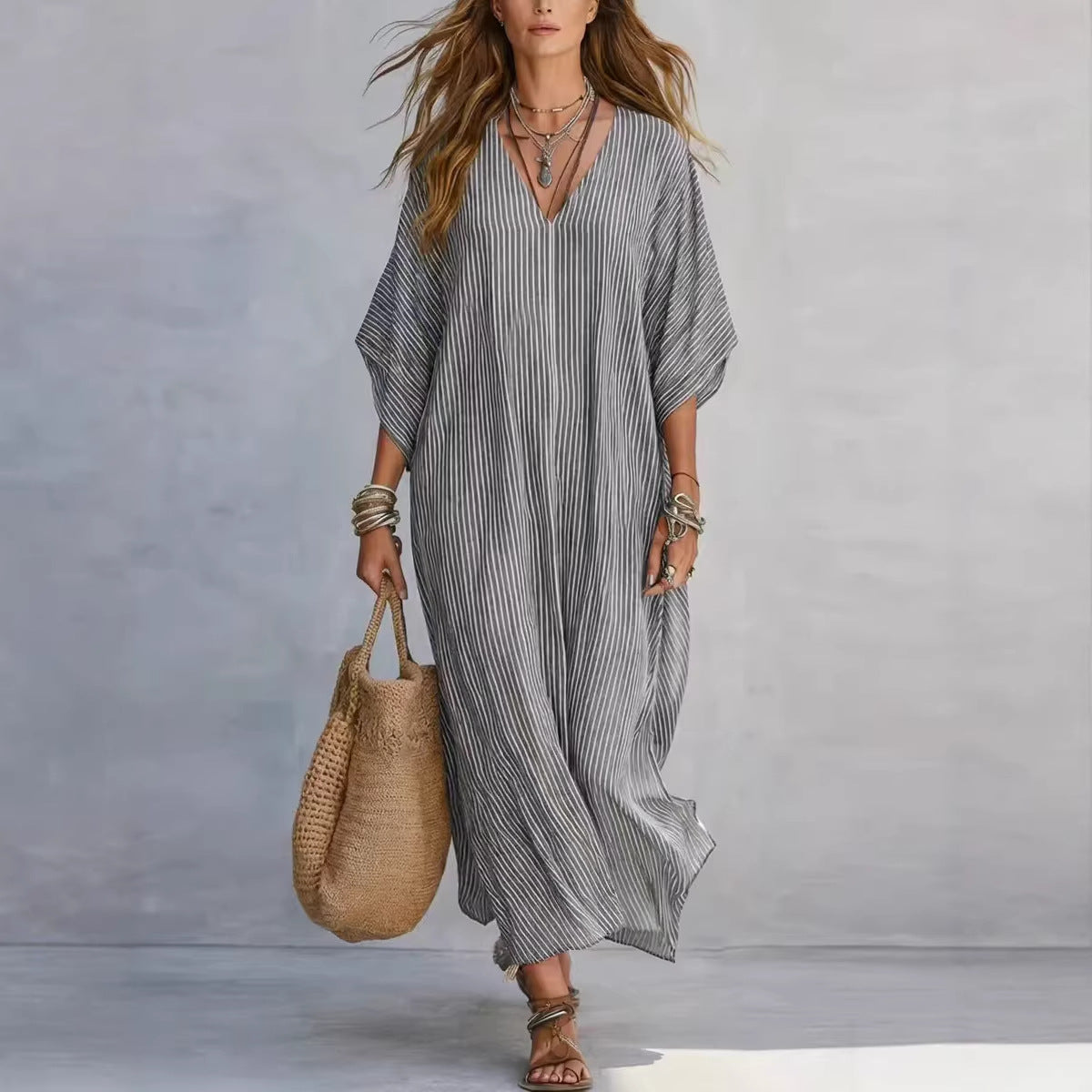 Loose Vacation Fashion Casual Shirt Striped Dress