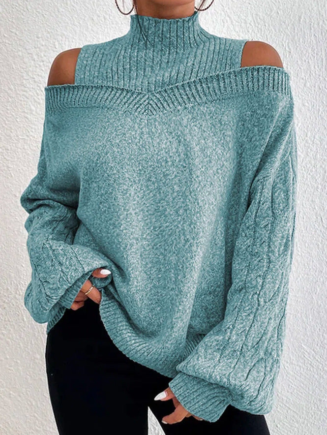 Casual Women's Mock Neck Loose Large Sweater