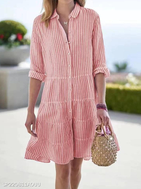 Women's Autumn Long Sleeve Striped Shirt Dress