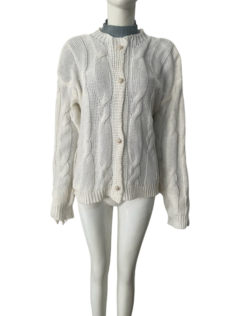 Knitted Round Neck Long Sleeve Twist Sweaters