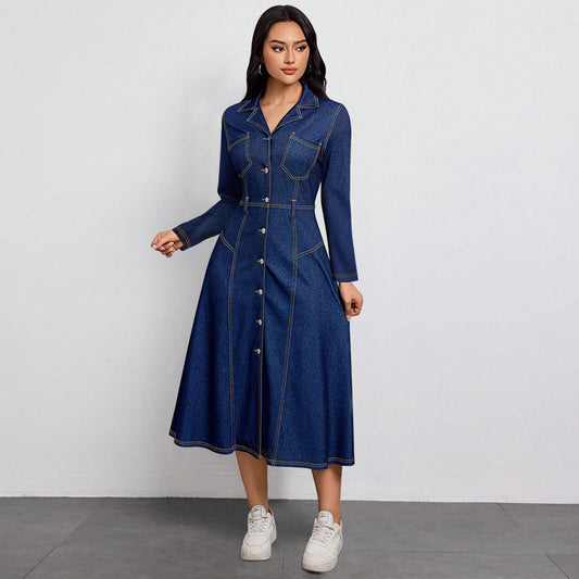 Women's Denim Thin High Class Elegant Long Dresses