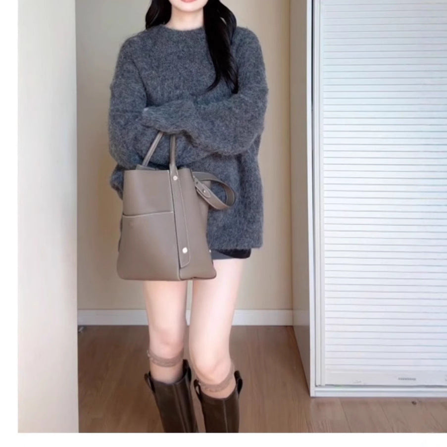 Women's Gray Loose Lazy Style Pullover For Sweaters