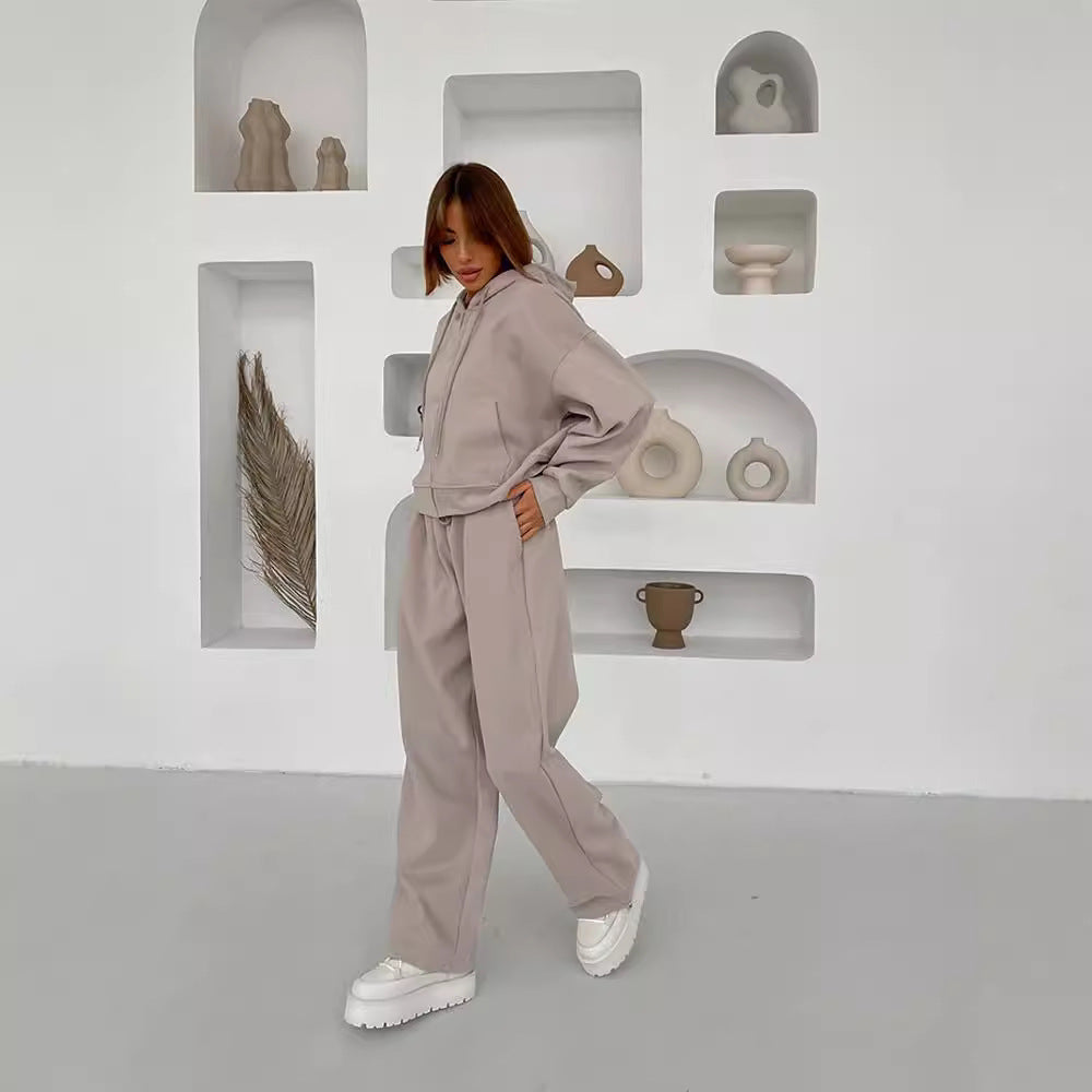 Women's Zipper Hooded Sport Trousers Two-piece Casual Suits