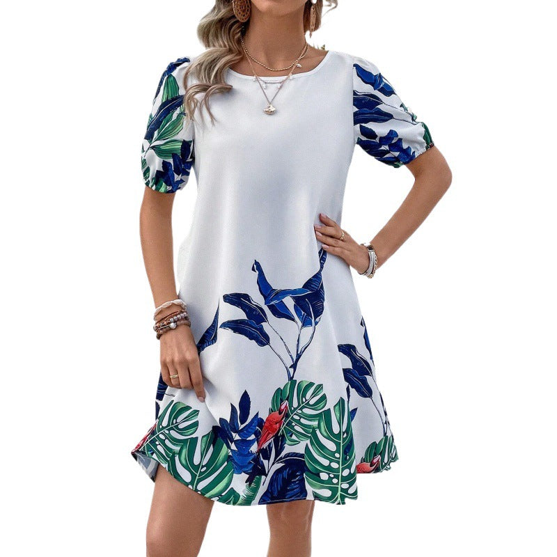 Floral Print Round Neck Loose Sleeves Shorts
