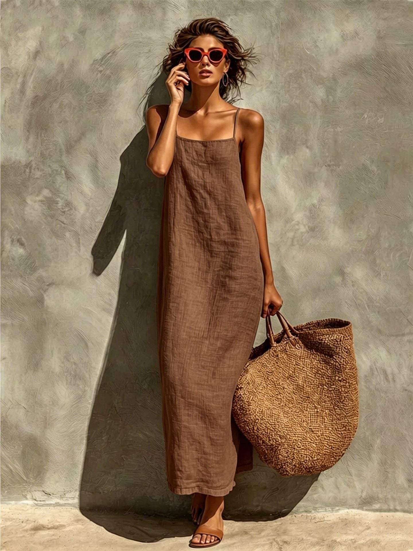 Women's Solid Color Sexy Retro Idle Style Cotton Linen Sleeveless Dress