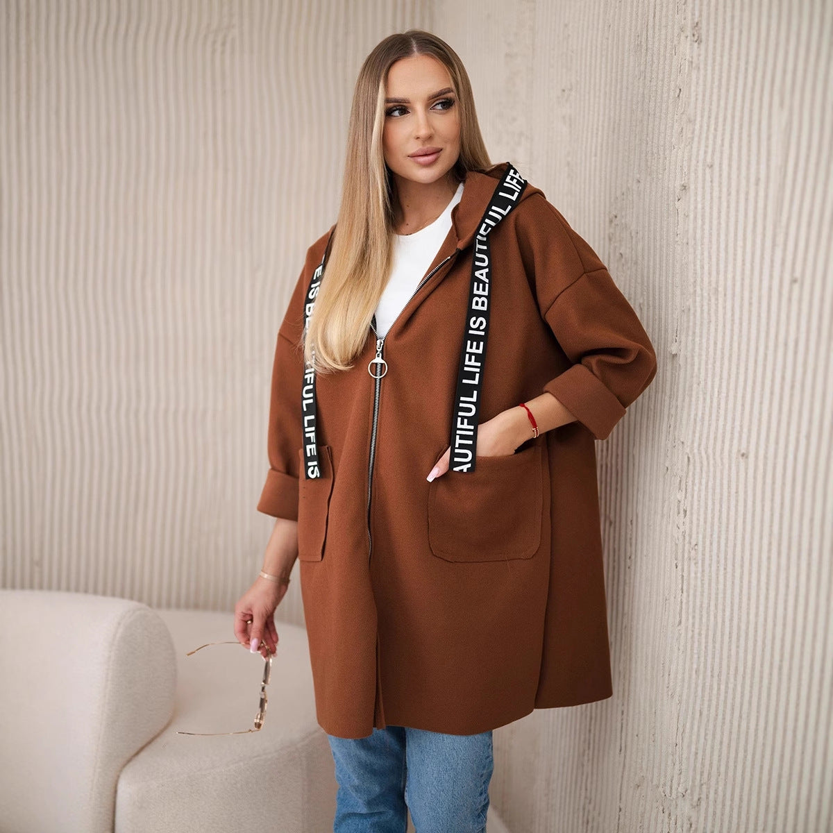 Women's Hooded Sports Solid Color Casual Long Sleeves Coats