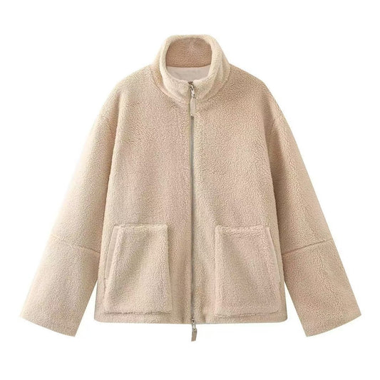 Women's Color Idle Style Lamb Wool Turtleneck Coats