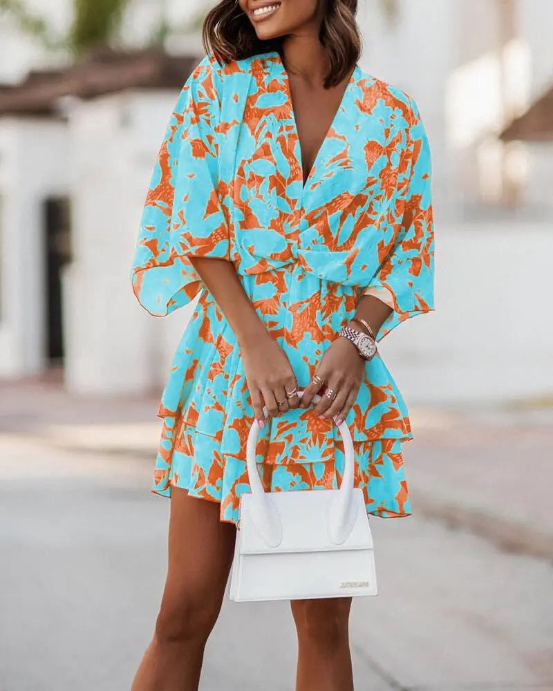 Women's Autumn Loose Batwing Sleeve Printed Dress