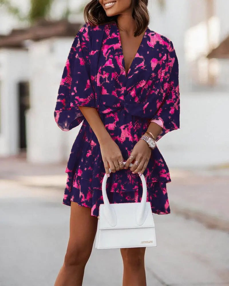 Women's Autumn Loose Batwing Sleeve Printed Dress Dresses