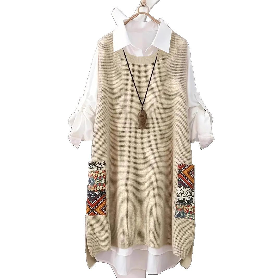 Women's Woven Pocket Decoration Round Neck Elegant Dresses
