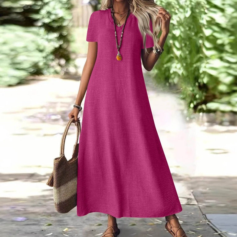Summer Back Zipper Sleeve Cotton Linen Solid Color Shorts