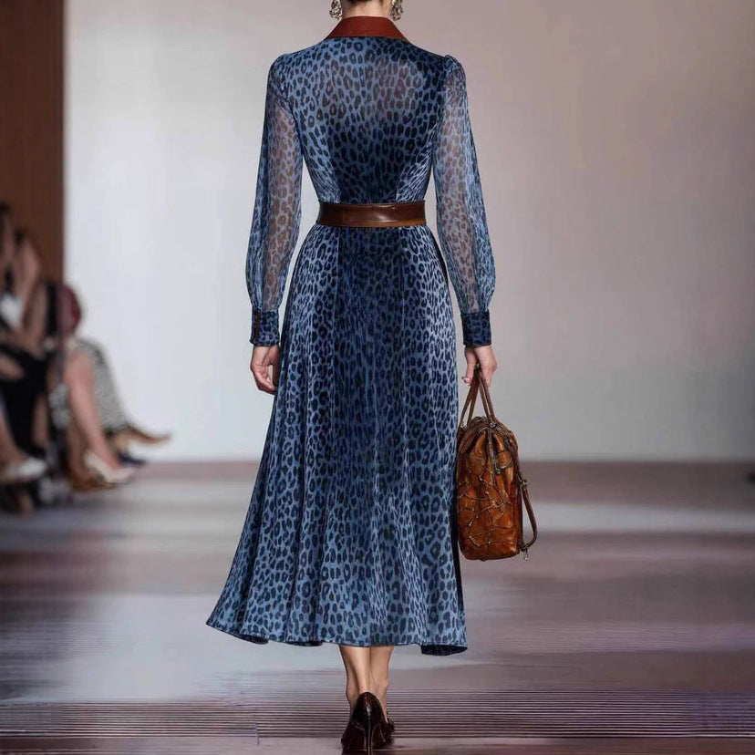 Elegant Professional Long Sleeve Leopard Print Dresses