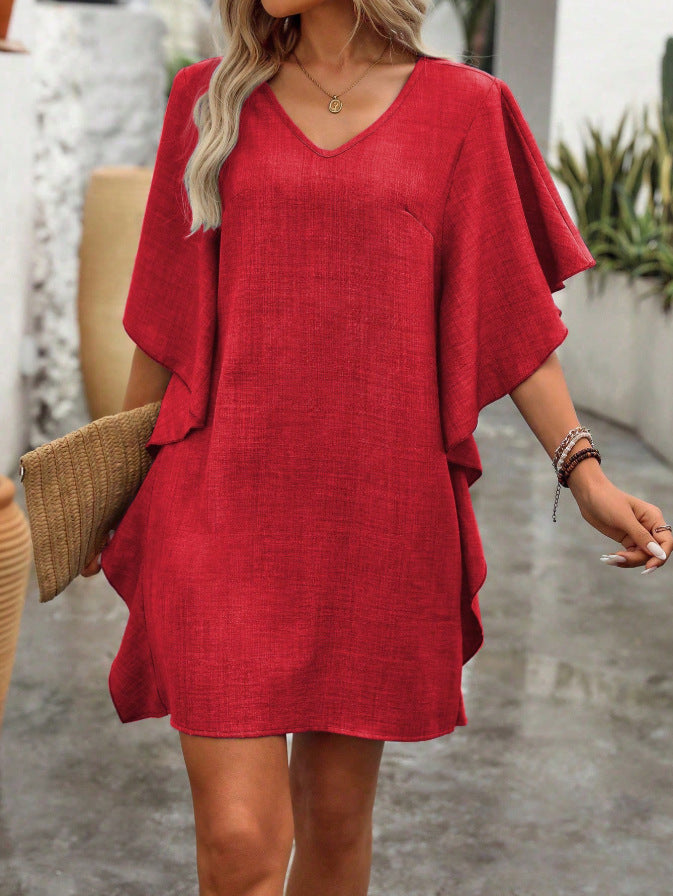 Women's Summer Solid Color Loose Lotus Leaf Dress