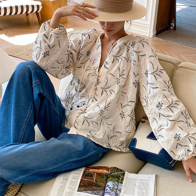 Women's Long Sleeve Shirt French Style Design Blouses