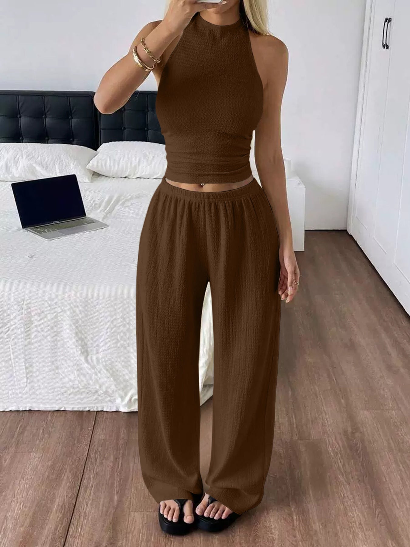 Women's Leisure Vacation Wide Leg Trousers Two-piece Fashion Casual Suit