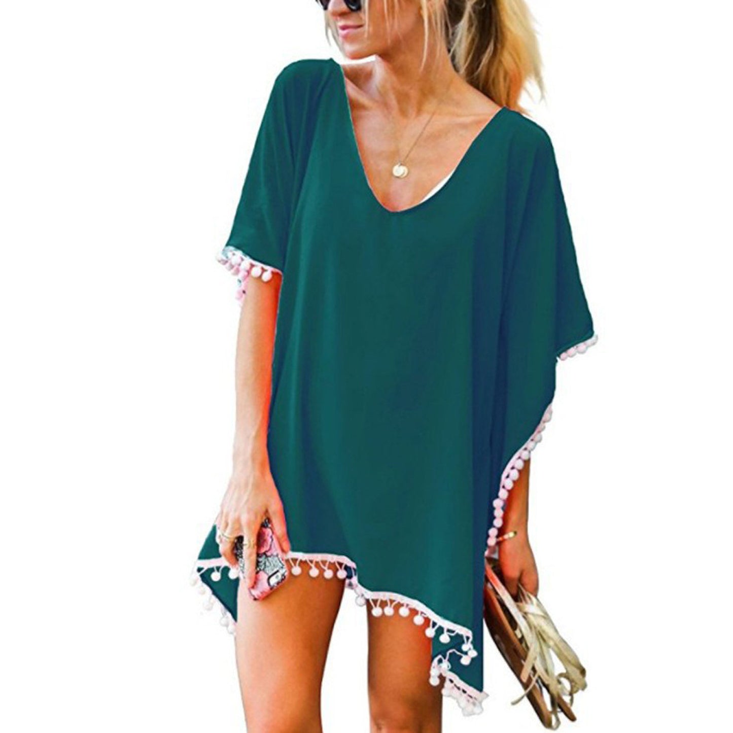 Tassel Small White Ball Chiffon Beach Blouses