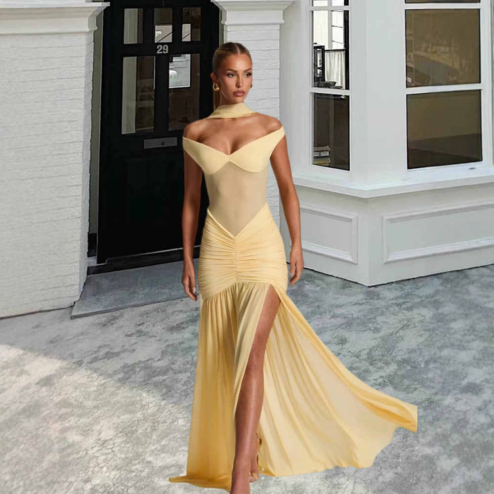 Off Dress Slimming Patchwork Irregular Fishtail Dresses