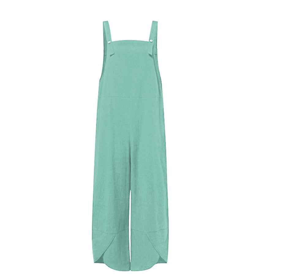Women's Solid Color Casual Cropped Suspender Pants