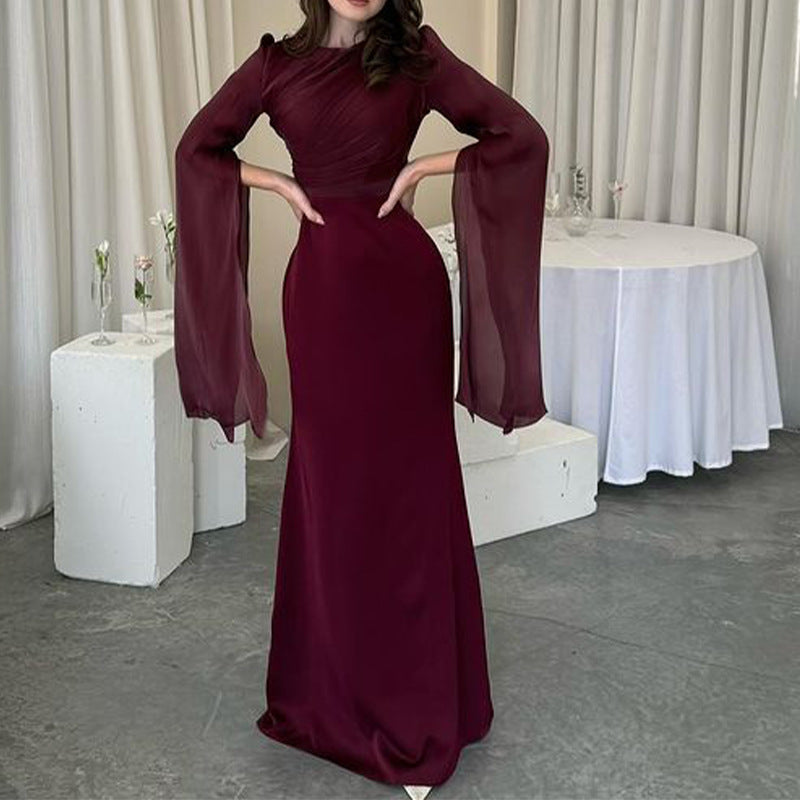 Solid Color Stitching Big Swing Sleeve Dresses