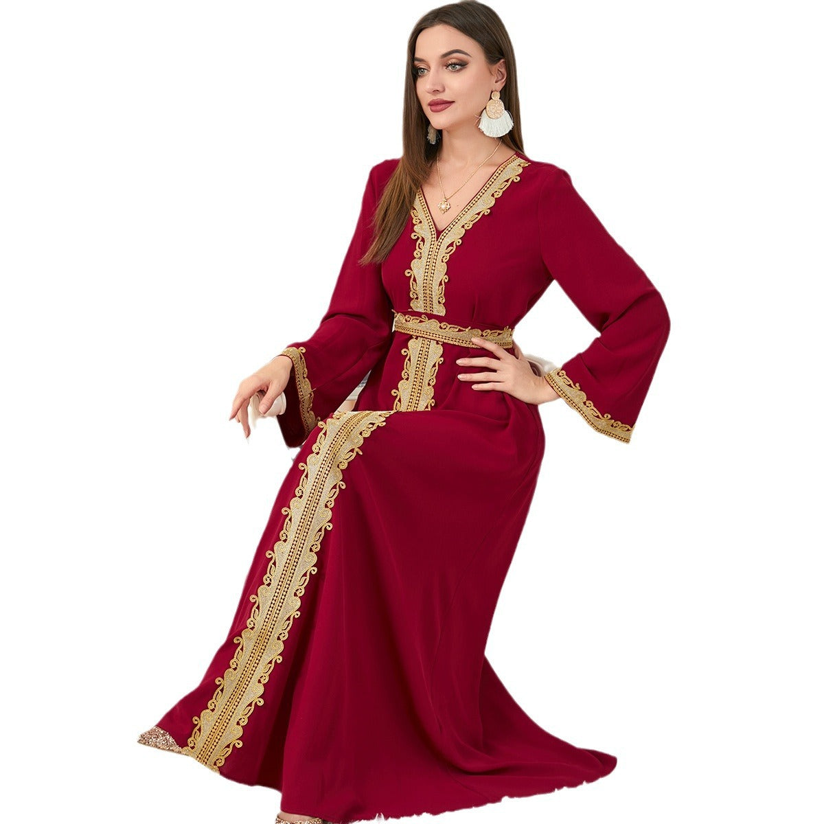 Women's Solid Color Stitching Basic Loose Embroidery Long Dresses
