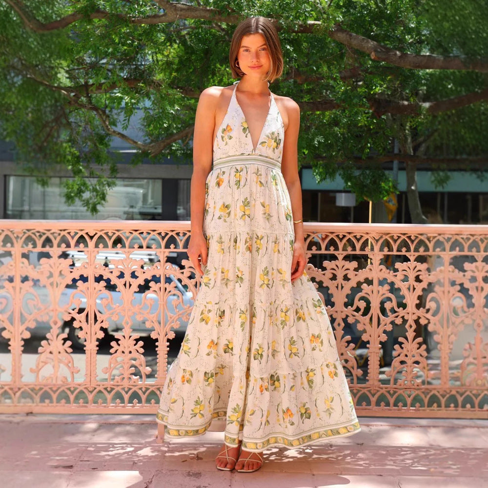 Sweet Style Backless Halter Unique Deep Dress
