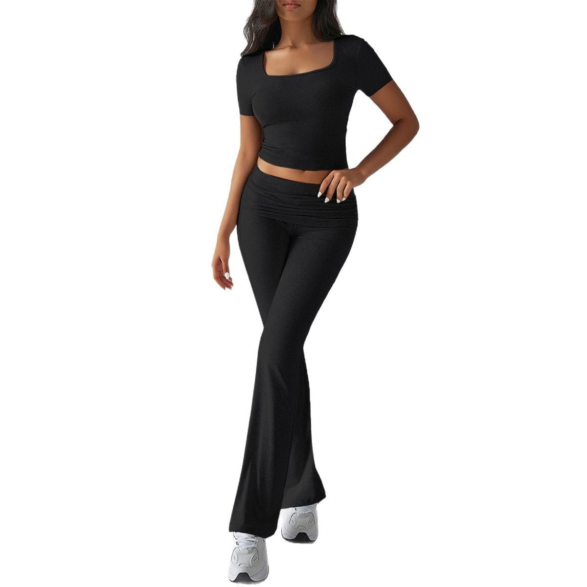 Women's Sports Style Solid Color Navel T-shirt Fashion Casual Suit