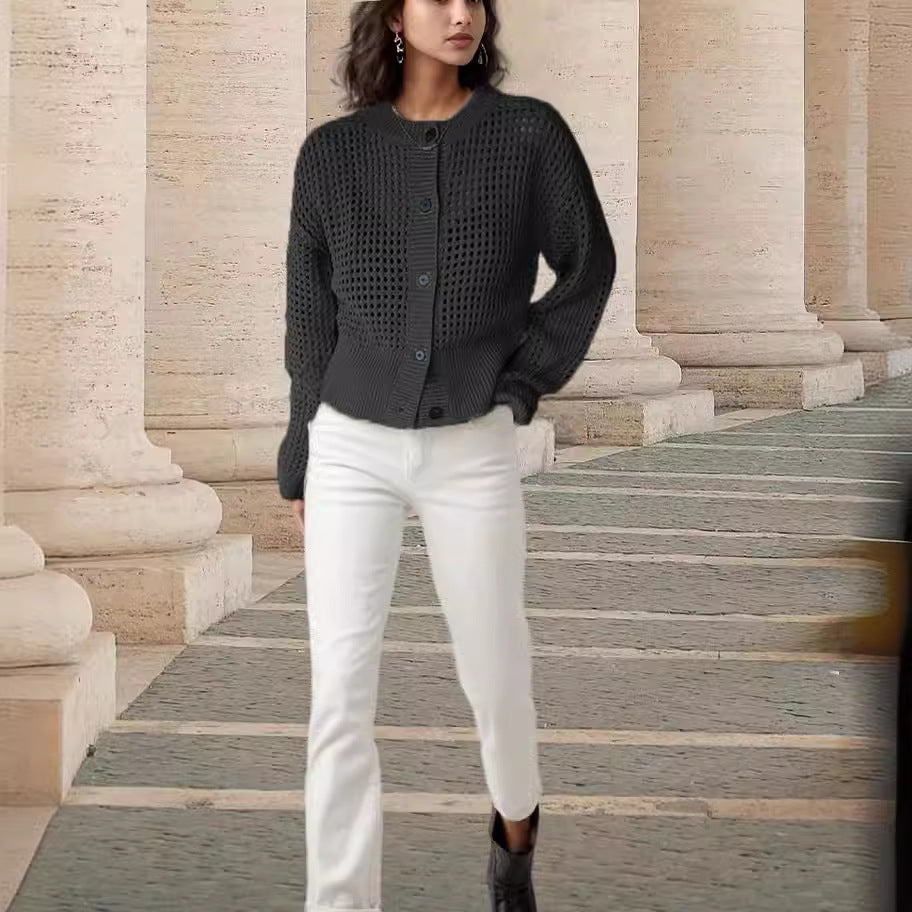 Women's Round Neck Casual Slim Hollow Women's Sweater