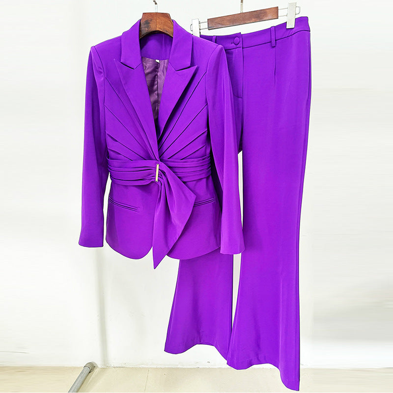 Temperament Irregular Belt Slim Fit Trousers Jackets