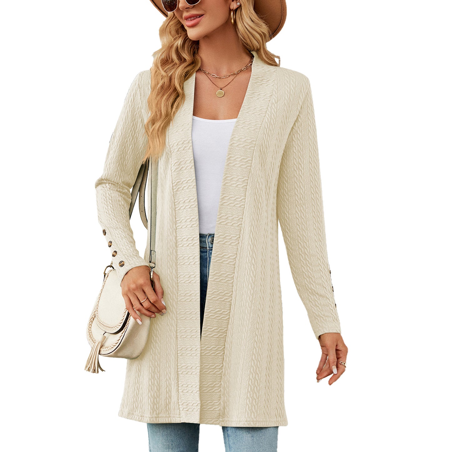 Women's Solid Color Buttons Long Sleeve Loose Women's Sweater
