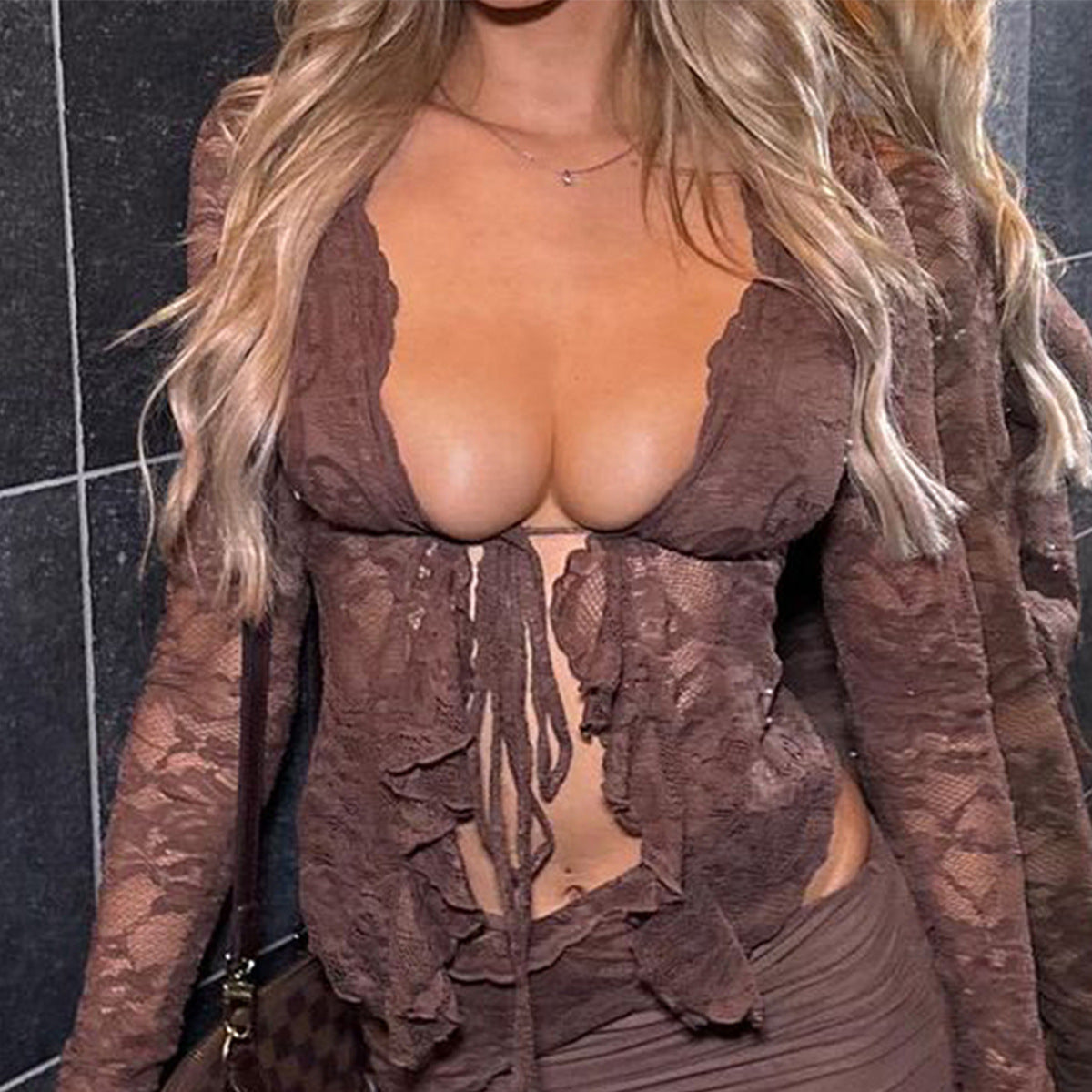 Women's Hollow Sexy Long Sleeve Lace Shirt Blouses