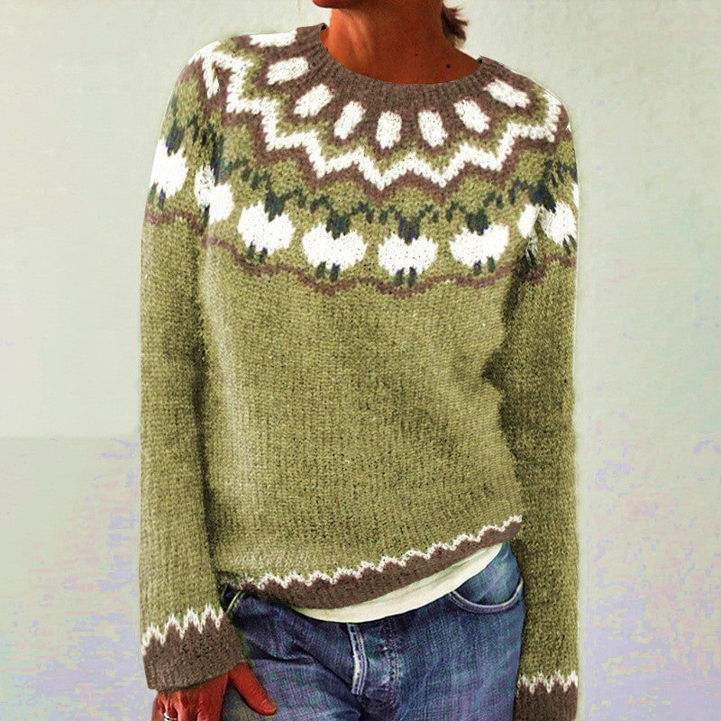 Women's Round Neck Multicolor Loose Fashion Pullover Sweater