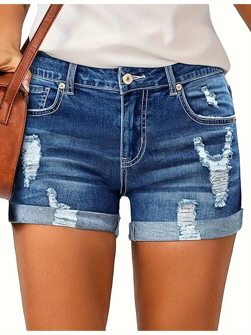 Women's Stretch Ripped Denim Casual High Waist Shorts