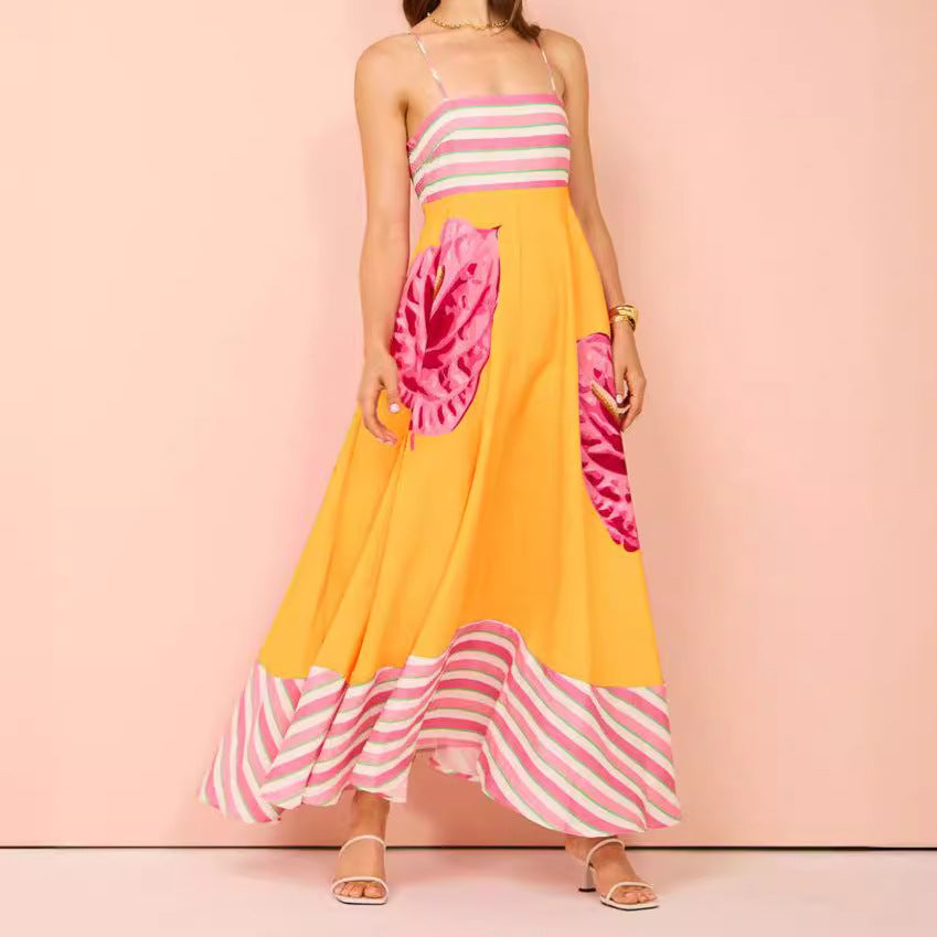Women's Summer Simple Style Printed High Waist Dress