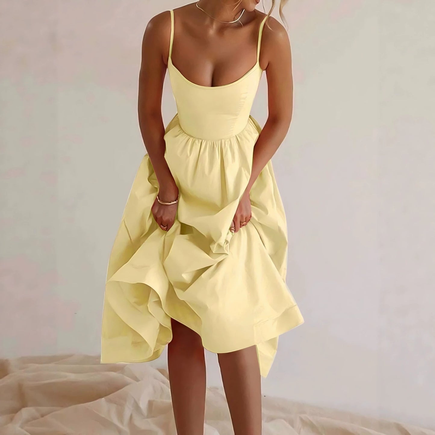 Women's Sling High Waist Slimming A- Line Temperament Vacation Dress