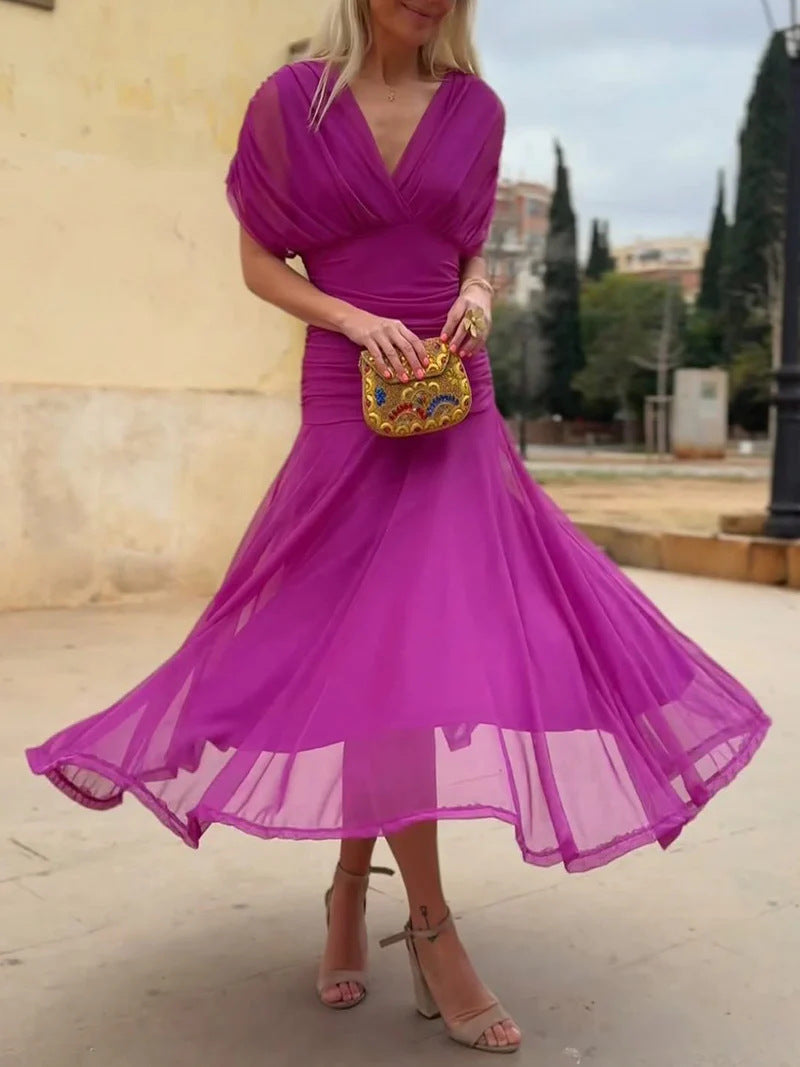 Women's Slouchy Chiffon Design Dress Lined Dresses