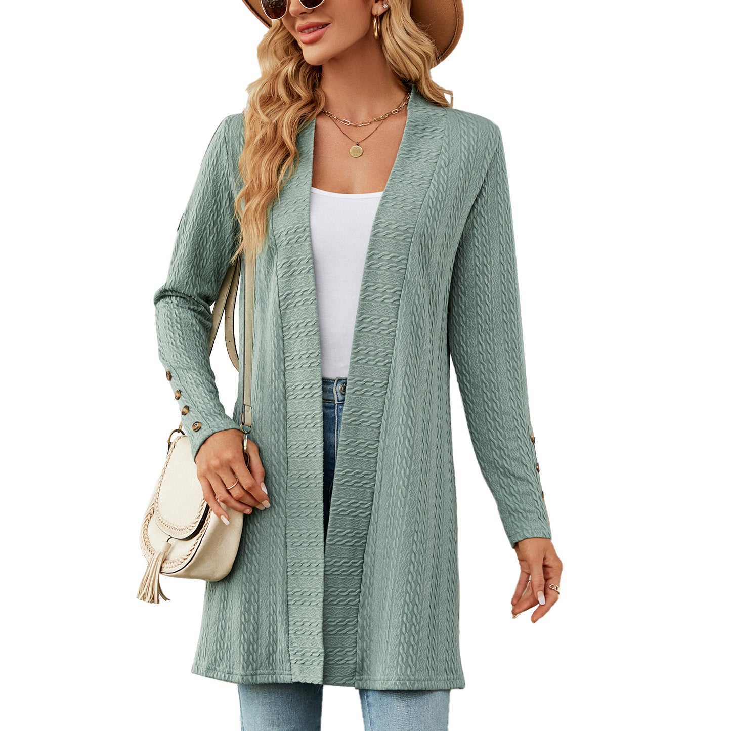 Women's Solid Color Buttons Long Sleeve Loose Women's Sweater