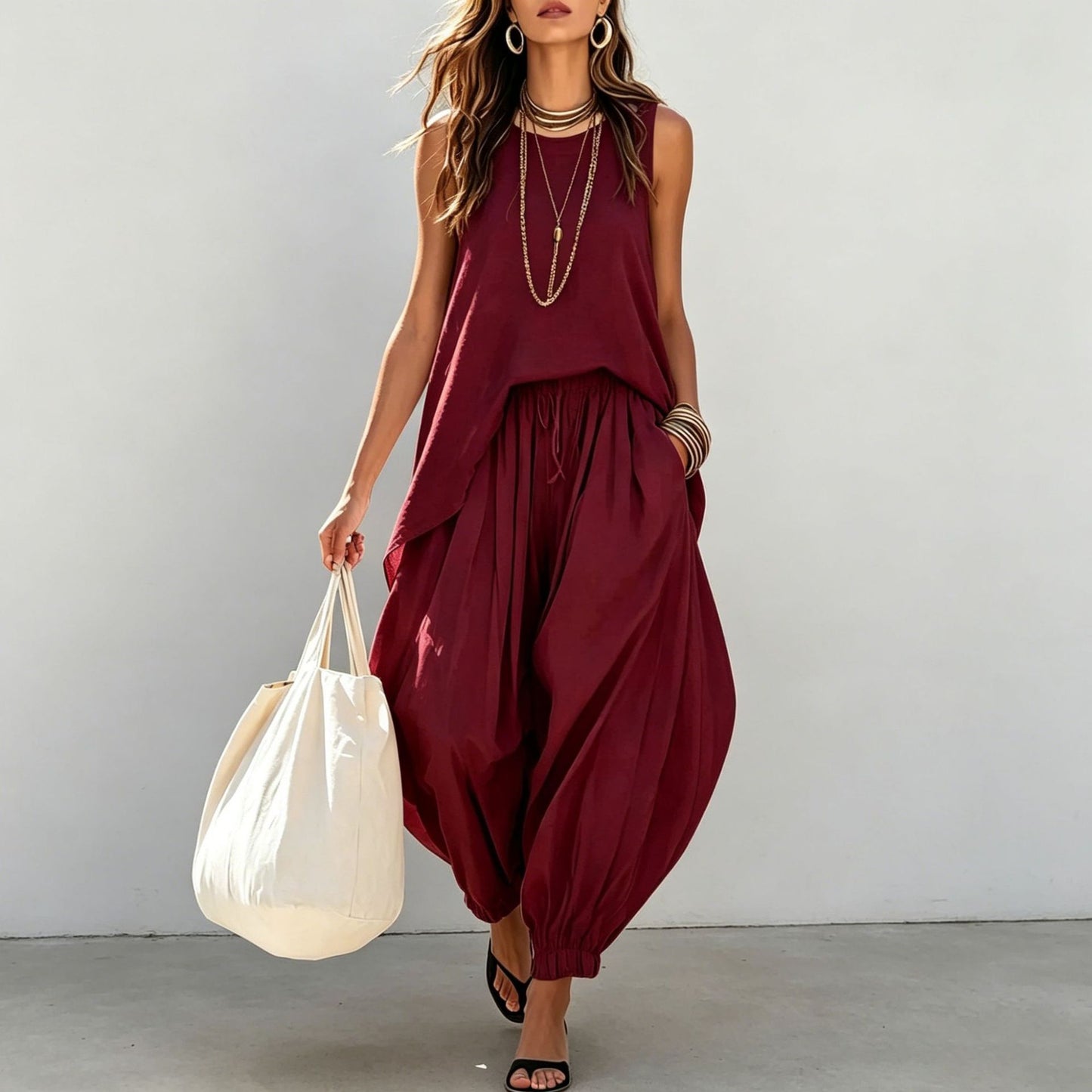 Loose Sleeveless Bloomers Two-piece Bohemian Style Holiday Tops