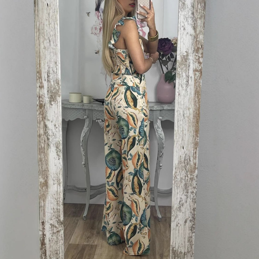 Women's Printed Fashion Casual Sling Trousers Two-piece Suits