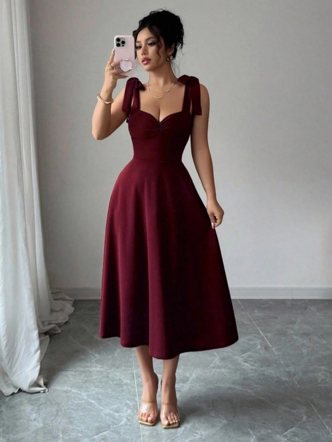 Summer Solid Color Suspender Waist Slimming Elegant Dress