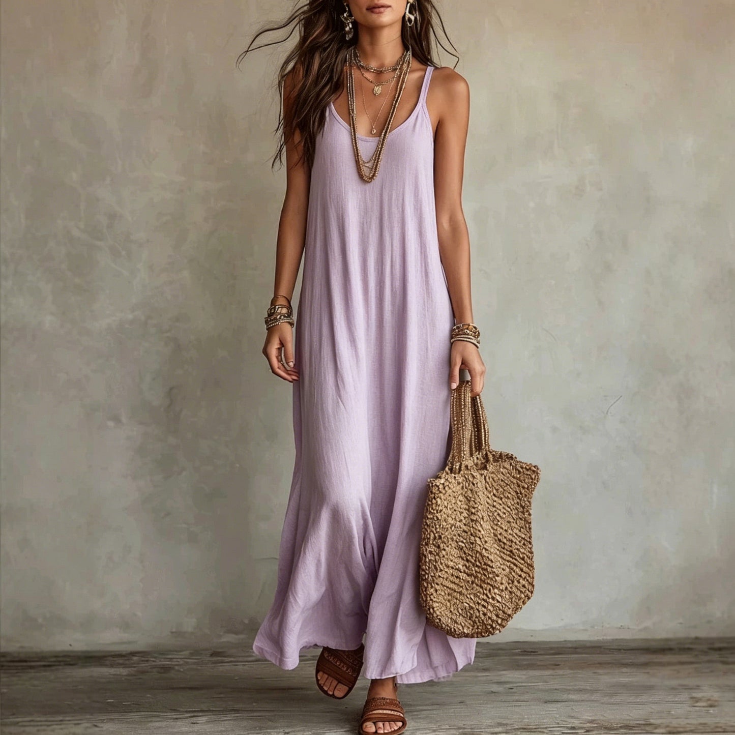 Relaxed Feeling Bohemian Seaside Vacation Travel Loose Thin Dress