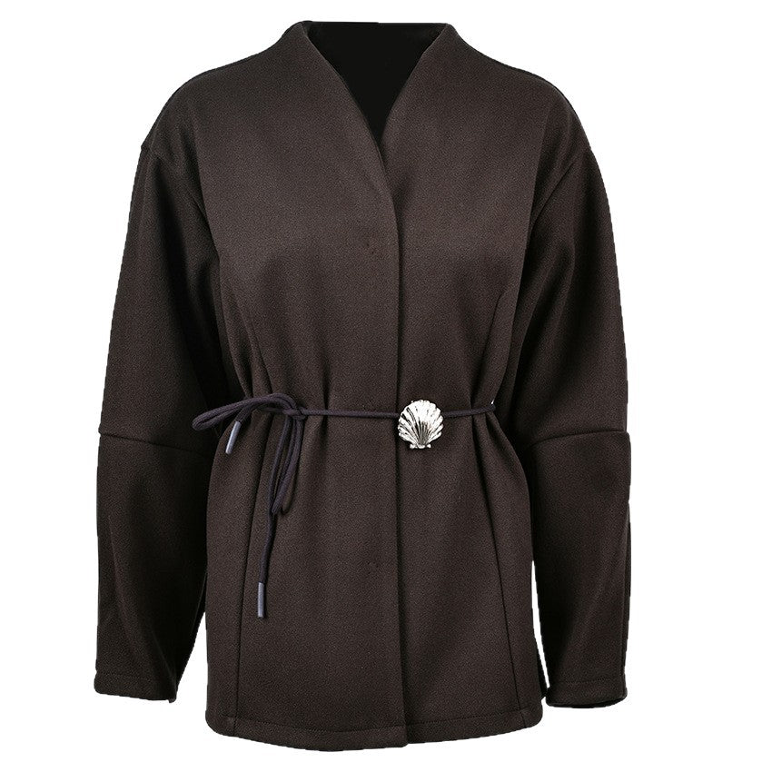 Women's High-grade Brown Woolen Design Temperament Fashion Coats